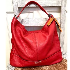 Coach Park Red Pebble Leather Hobo Shoulder Bag